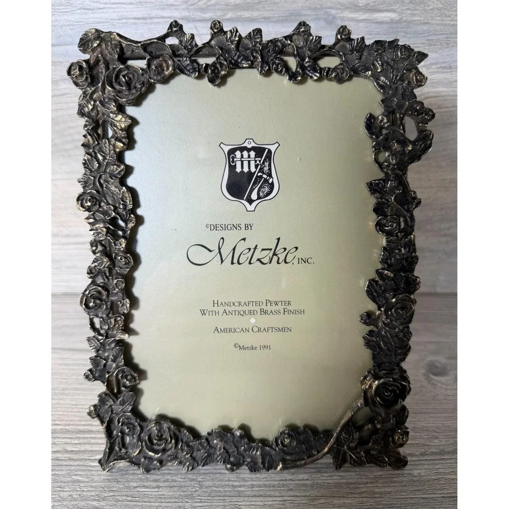 Metzke Vtg Photo Frame Antiqued Brass Finish Pewter 5
